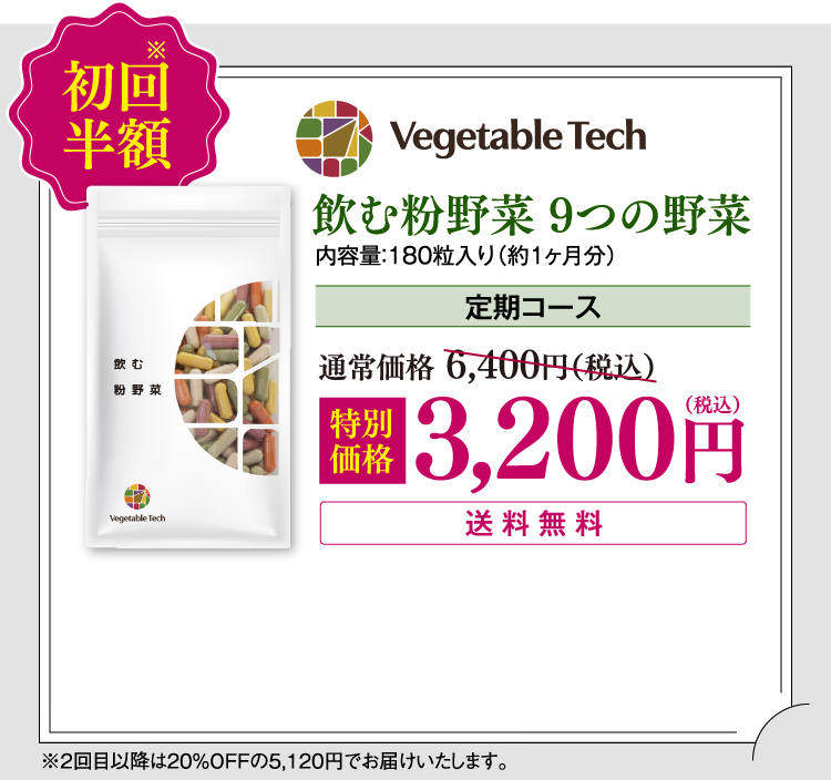 飲む粉野菜 9つの野菜 定期コース 特別 価格3,200円