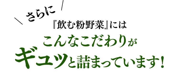 さらに『飲む粉野菜』にはこんなこだわりがギュッと詰まっています！
